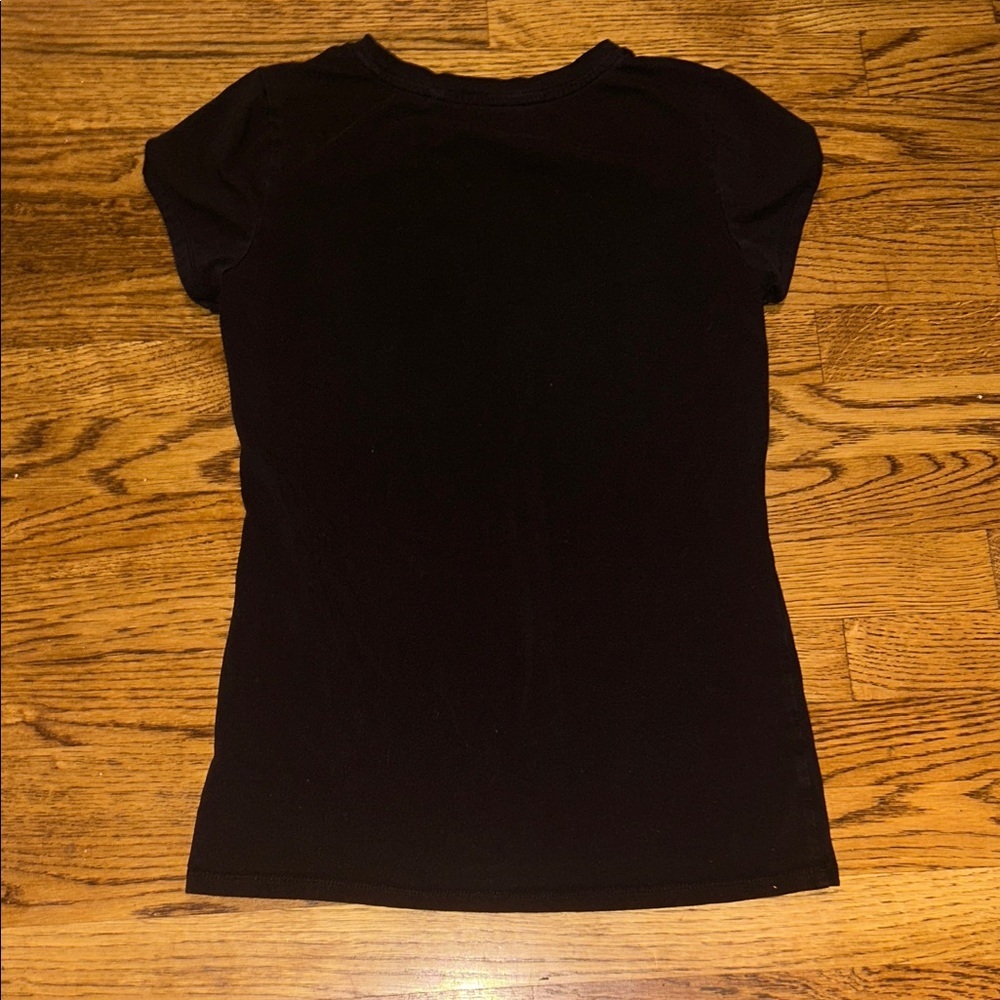 GUESS Black Tee with White Bars and Rhinestone Accent Logo - Picture 4 of 4